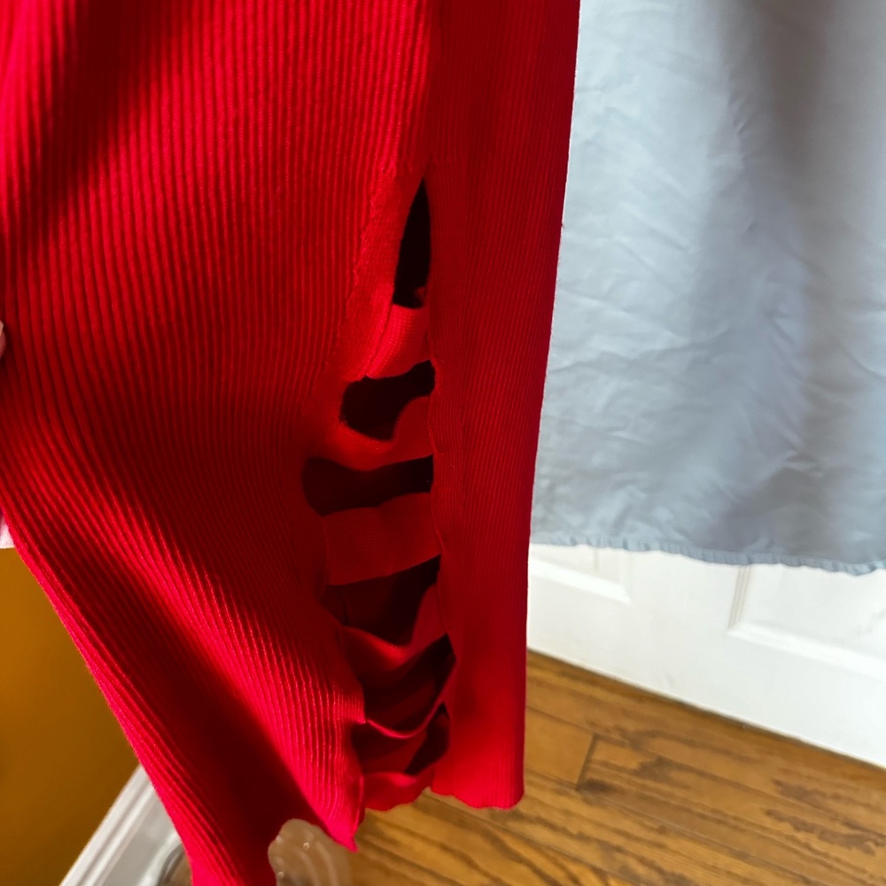 One shoulder red sweater dress